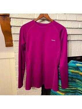 REEBOK Play Dry Womens Activewear Pullover Top Shirt Purple Long Sleeve Crew L